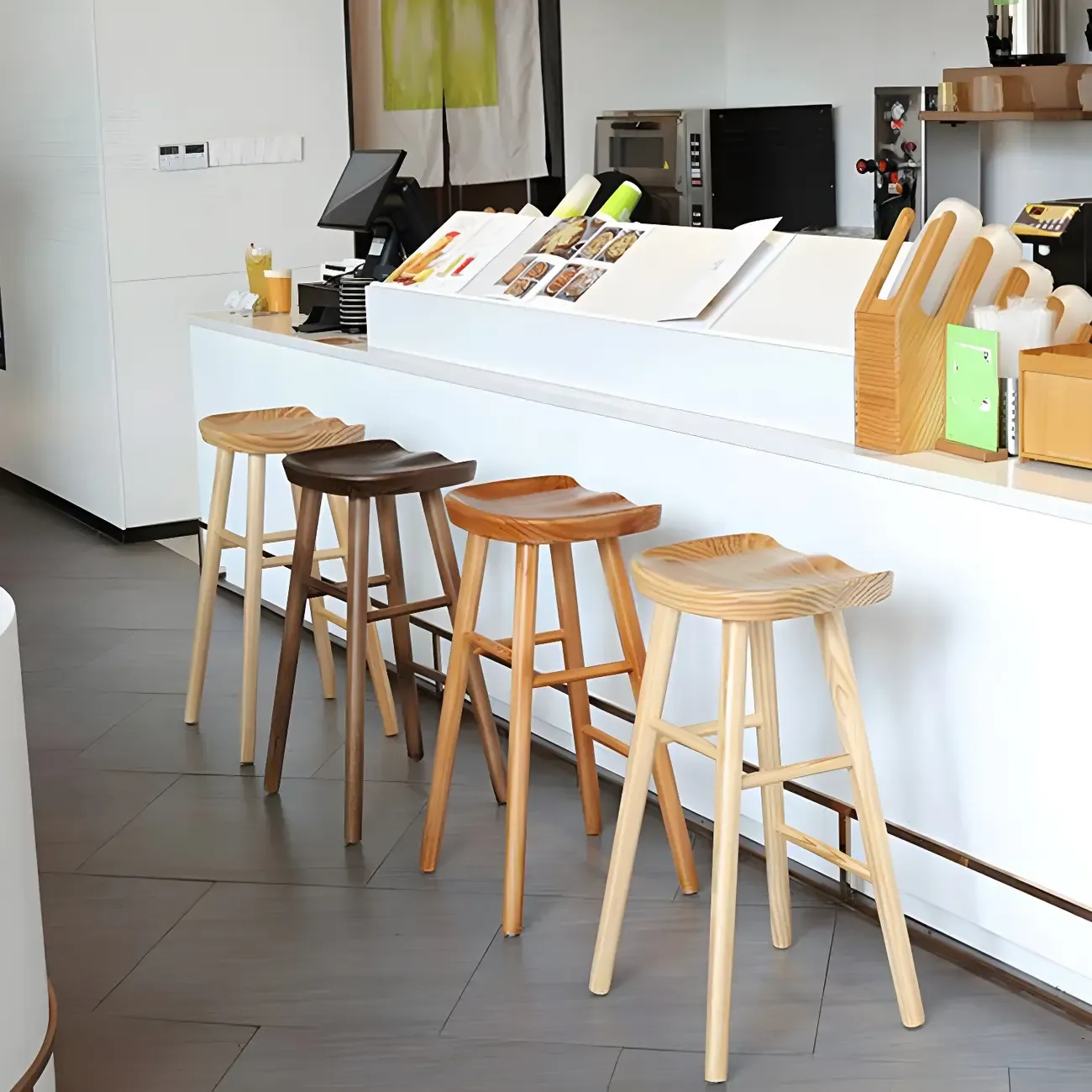 Counter Height Backless Wooden Industrial Bar Stools Image - 6