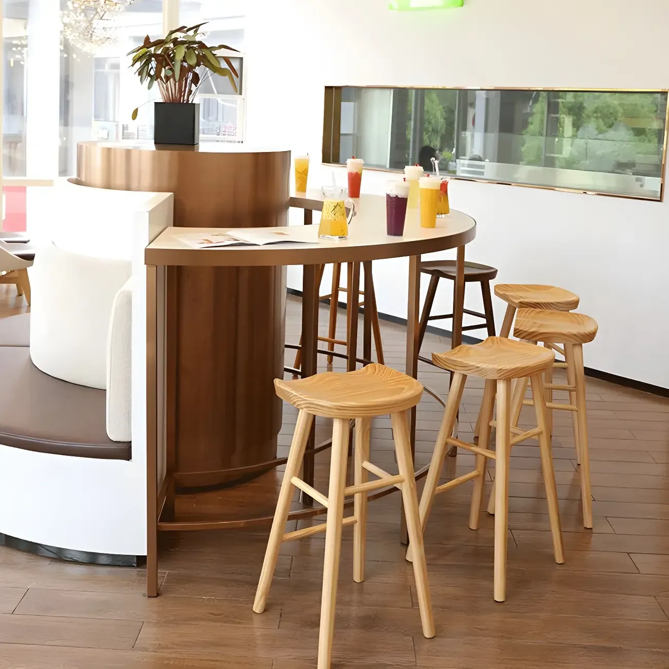 Counter Height Backless Wooden Industrial Bar Stools Image - 7