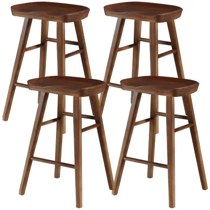 Counter Height Backless Wooden Industrial Bar Stools Image - 8