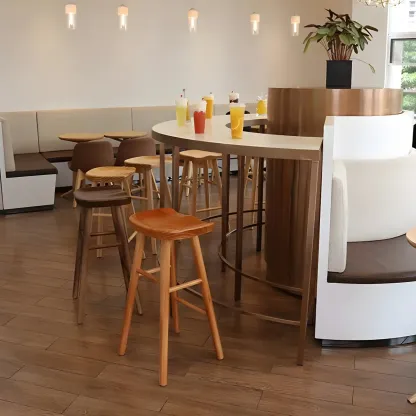 Counter Height Backless Wooden Industrial Bar Stools Image - 21