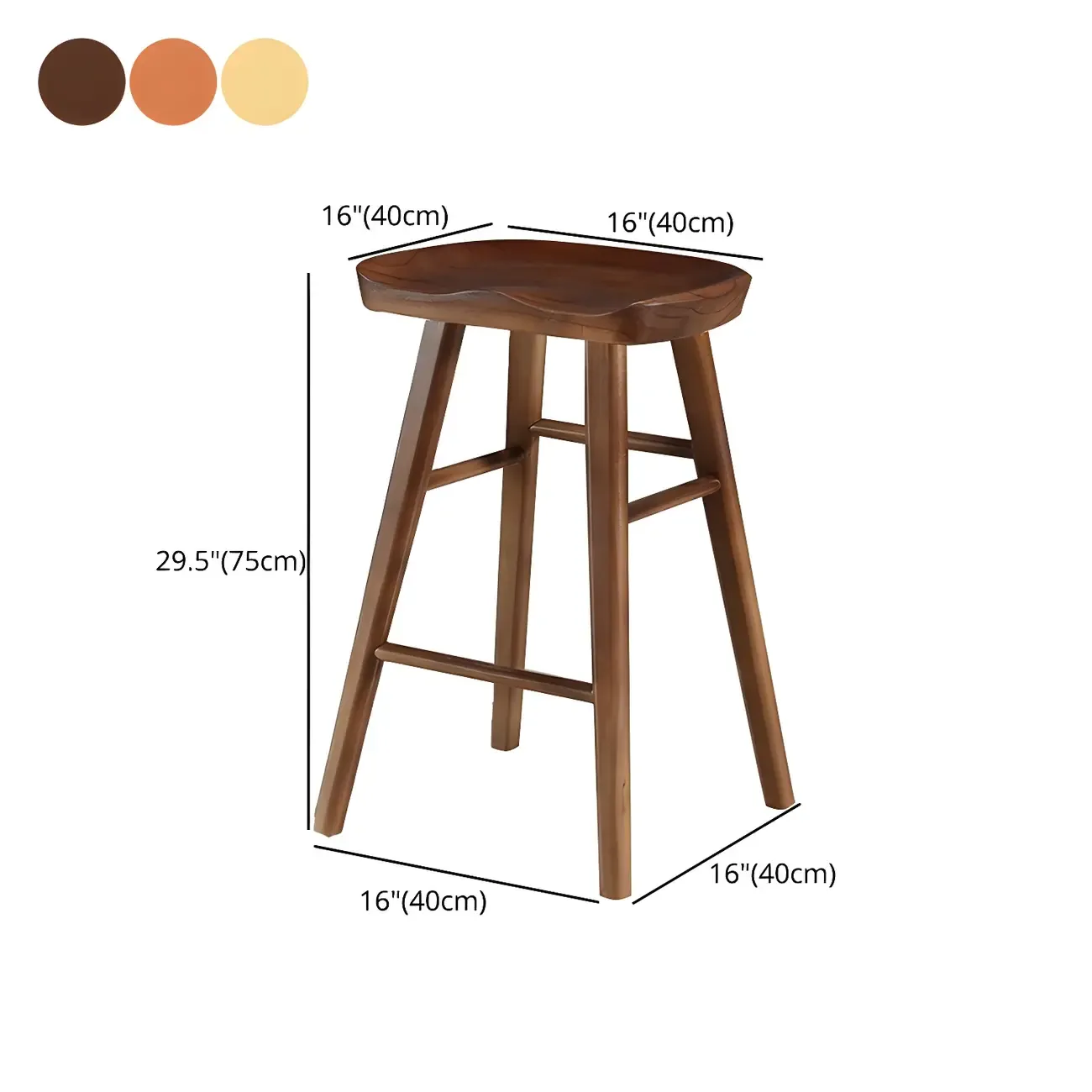 Counter Height Backless Wooden Industrial Bar Stools #size