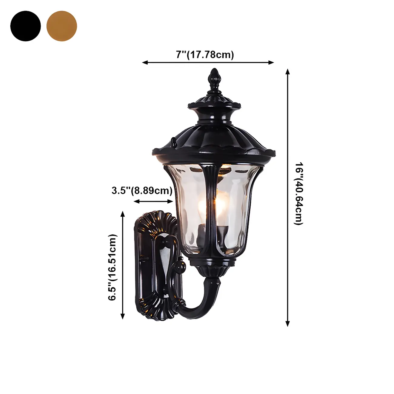 Antique Black Metal Glass Outdoor Wall Lantern Sconce #size
