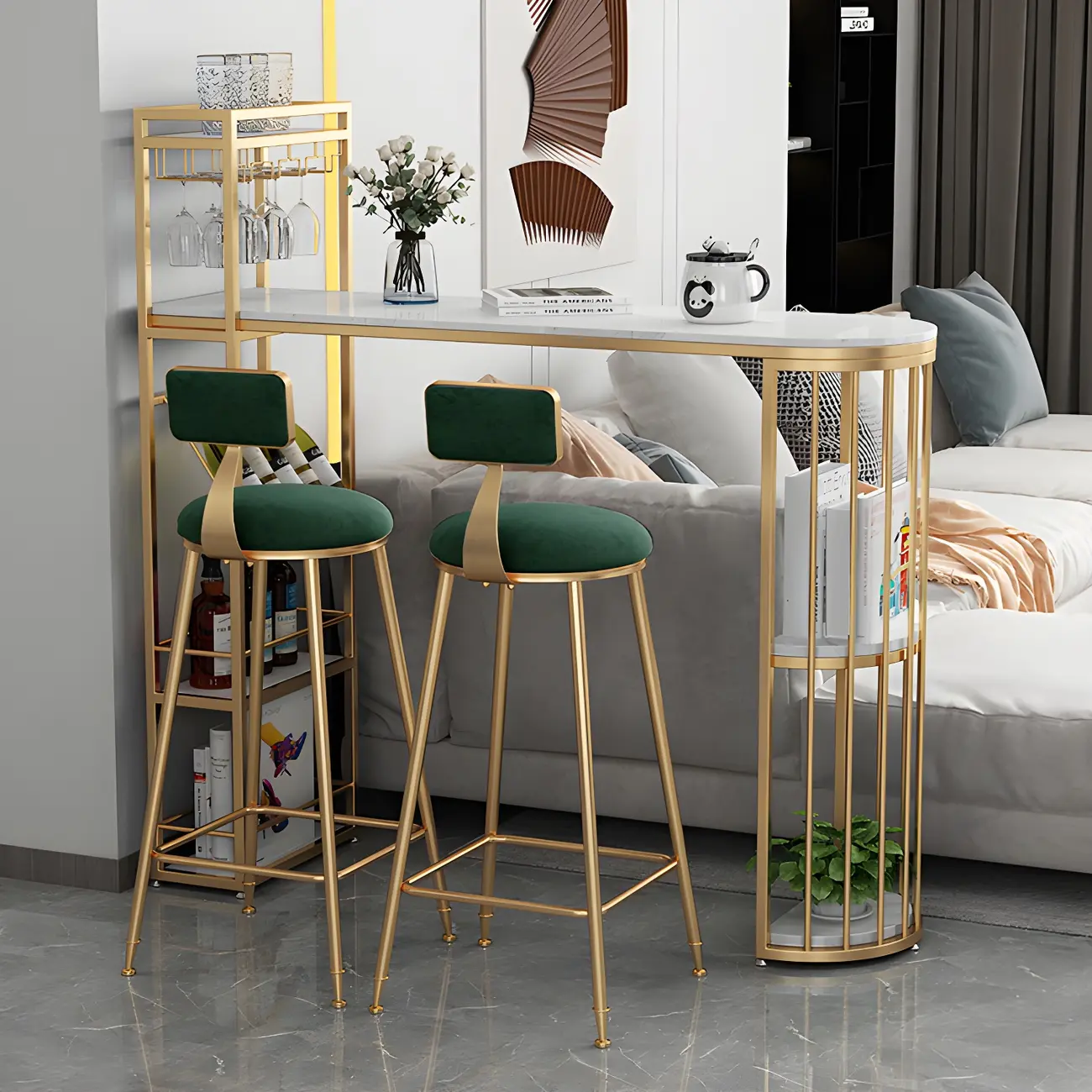 Glam Gold Faux Marble Iron Wine Holder Bar Tables Image - 4 | homeyfad