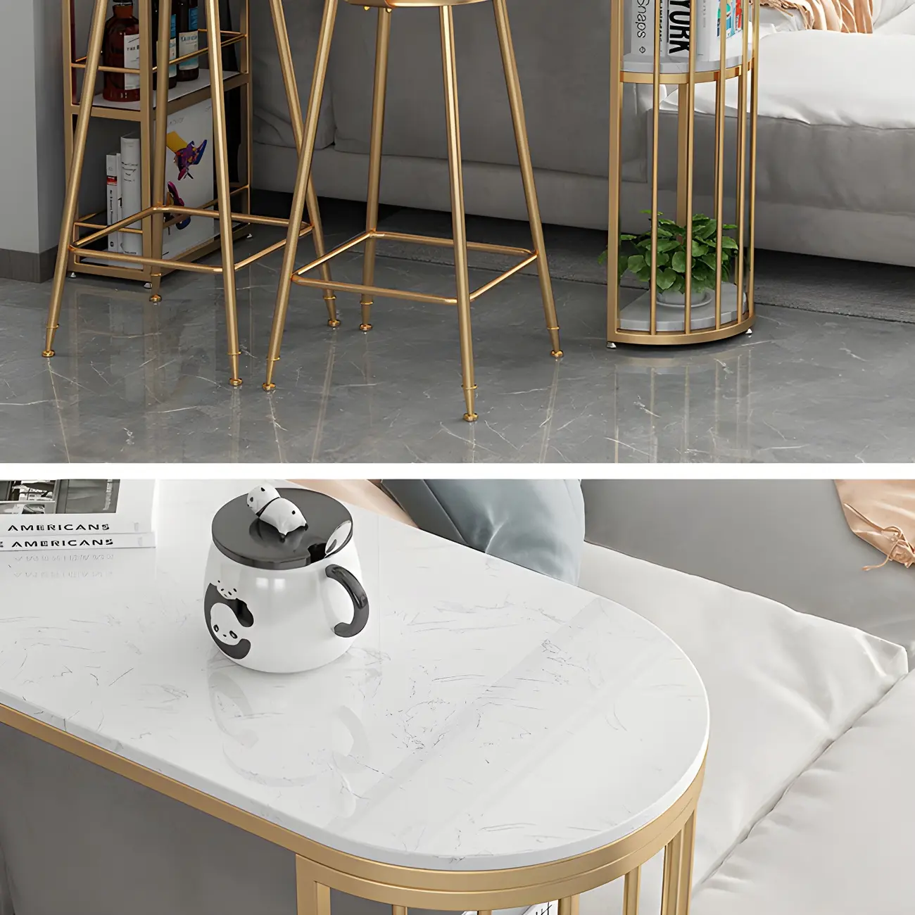 Glam Gold Faux Marble Iron Wine Holder Bar Tables Image - 7 | homeyfad