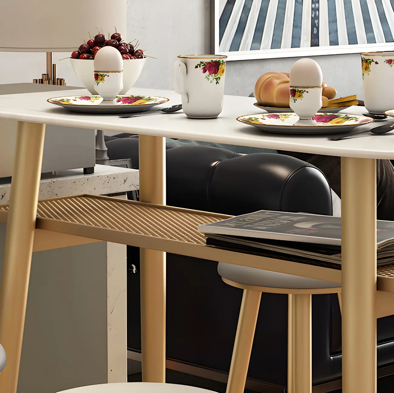 Glam Stone Iron Free Form Gold Bar Table for Bistro Image - 3 | homeyfad