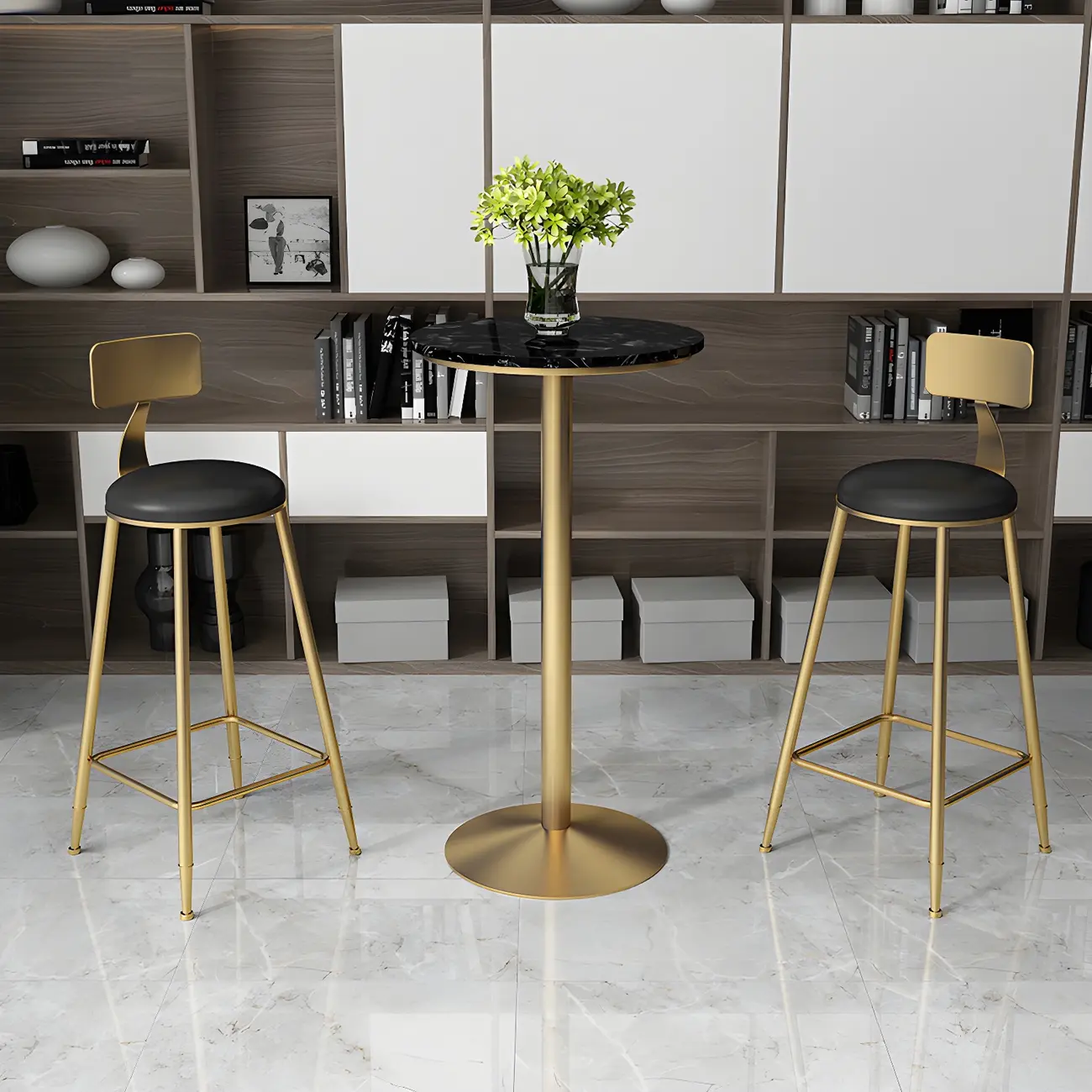 Elegant Nordic Marble Bar Table with Gold Metal Base Image - 1 | homeyfad