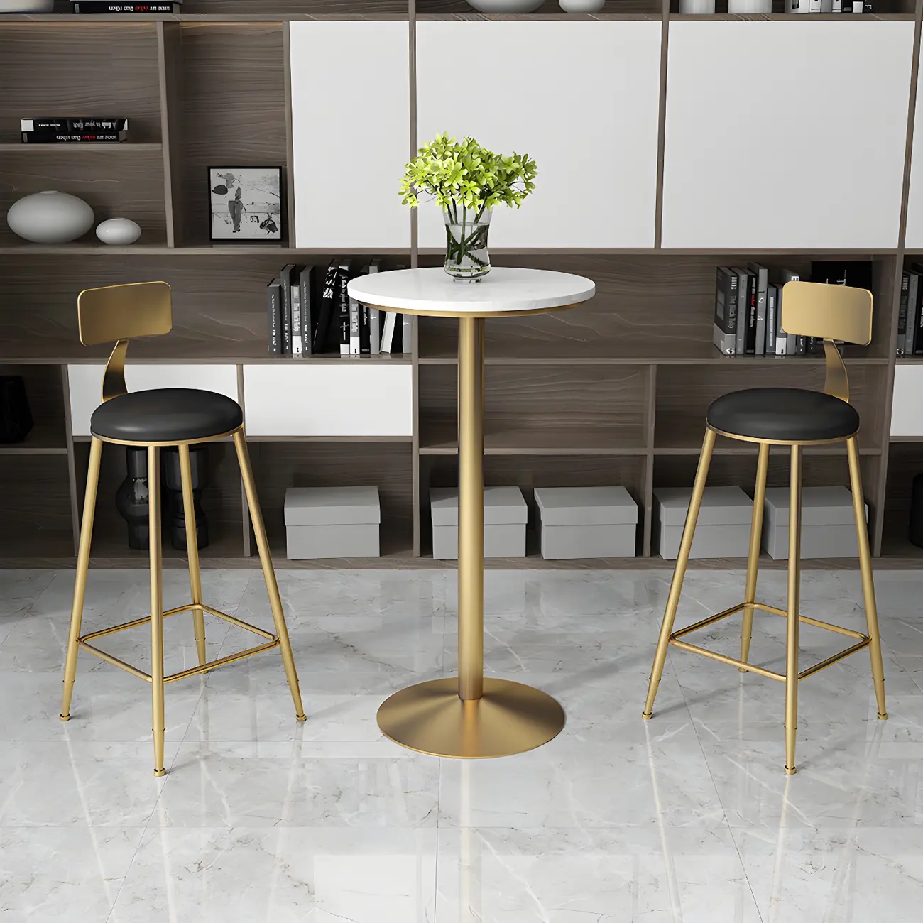 Elegant Nordic Marble Bar Table with Gold Metal Base Image - 4 | homeyfad