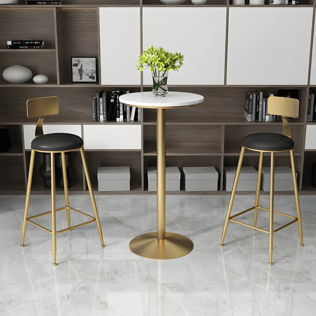 Elegant Nordic Marble Bar Table with Gold Metal Base Image - 4
