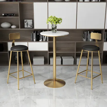 Elegant Nordic Marble Bar Table with Gold Metal Base Image - 4