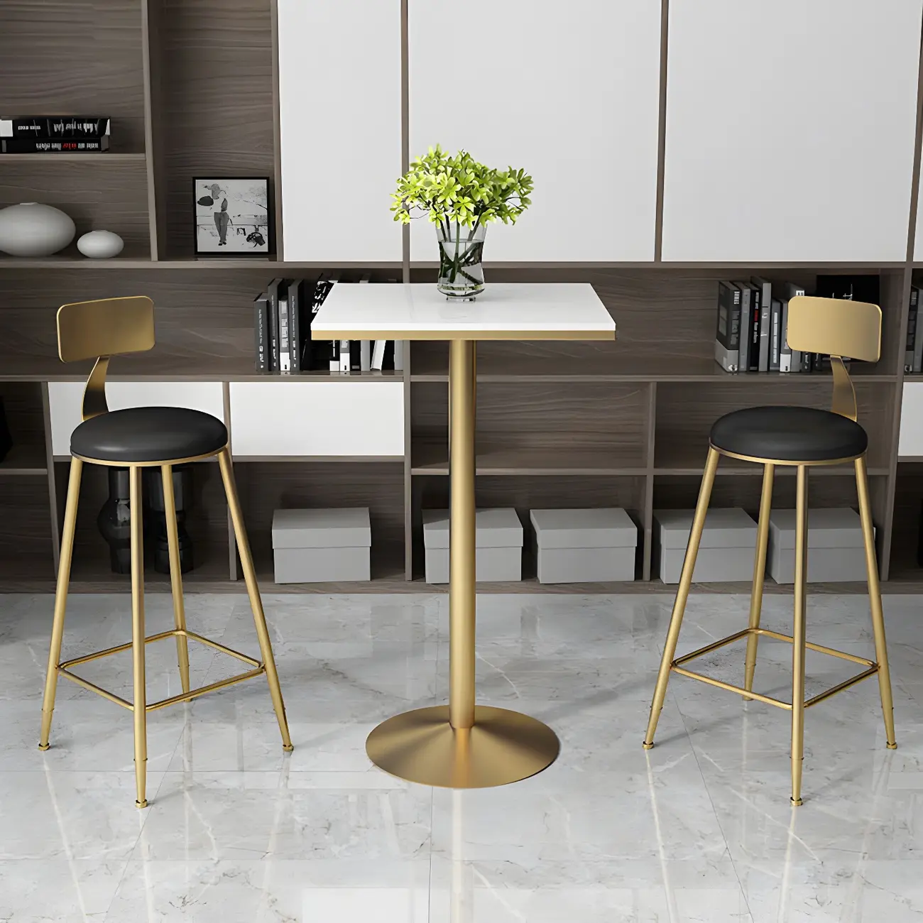 Elegant Nordic Marble Bar Table with Gold Metal Base Image - 6 | homeyfad