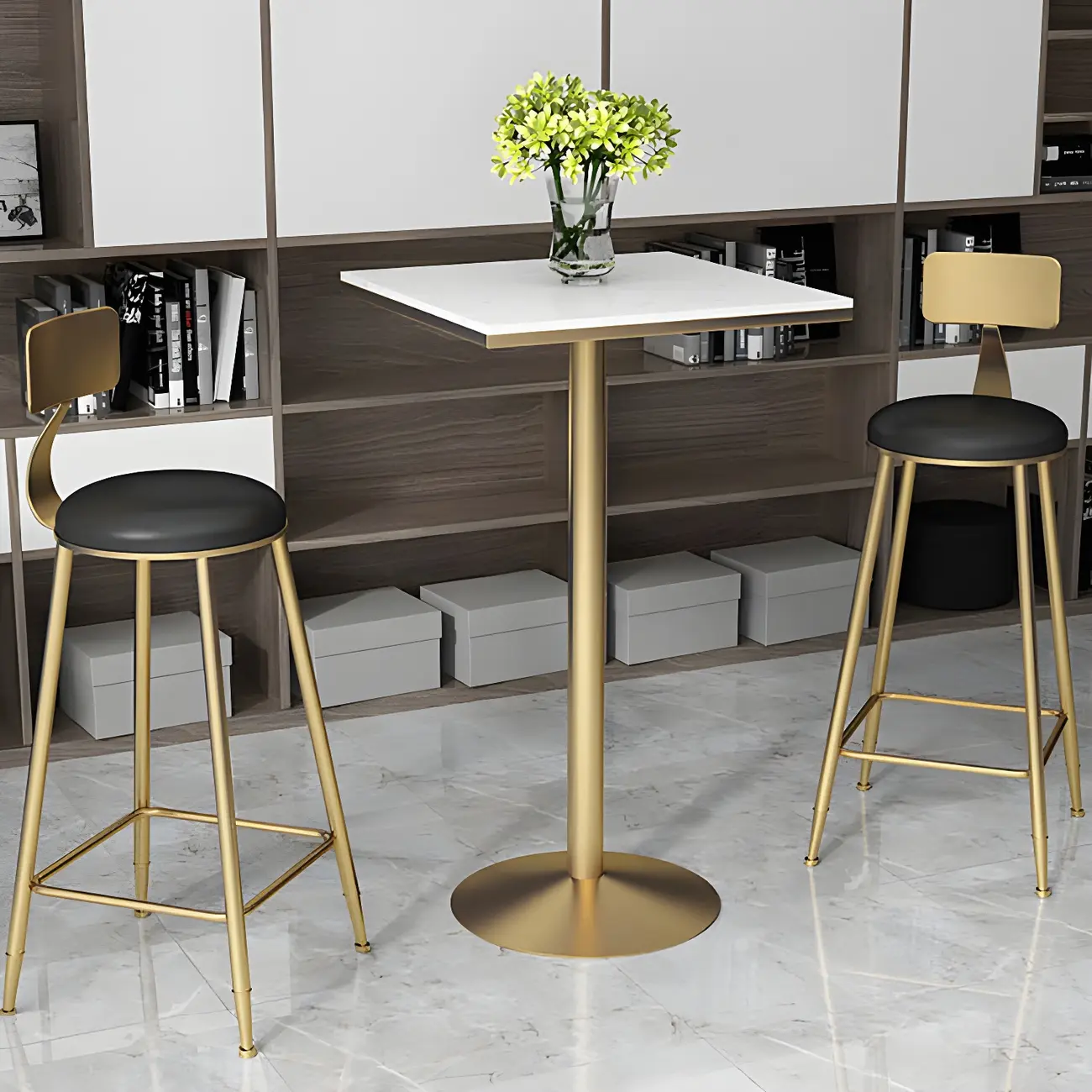 Elegant Nordic Marble Bar Table with Gold Metal Base Image - 7 | homeyfad