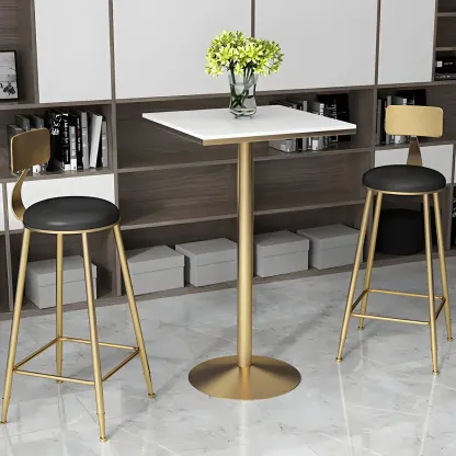 Elegant Nordic Marble Bar Table with Gold Metal Base Image - 7