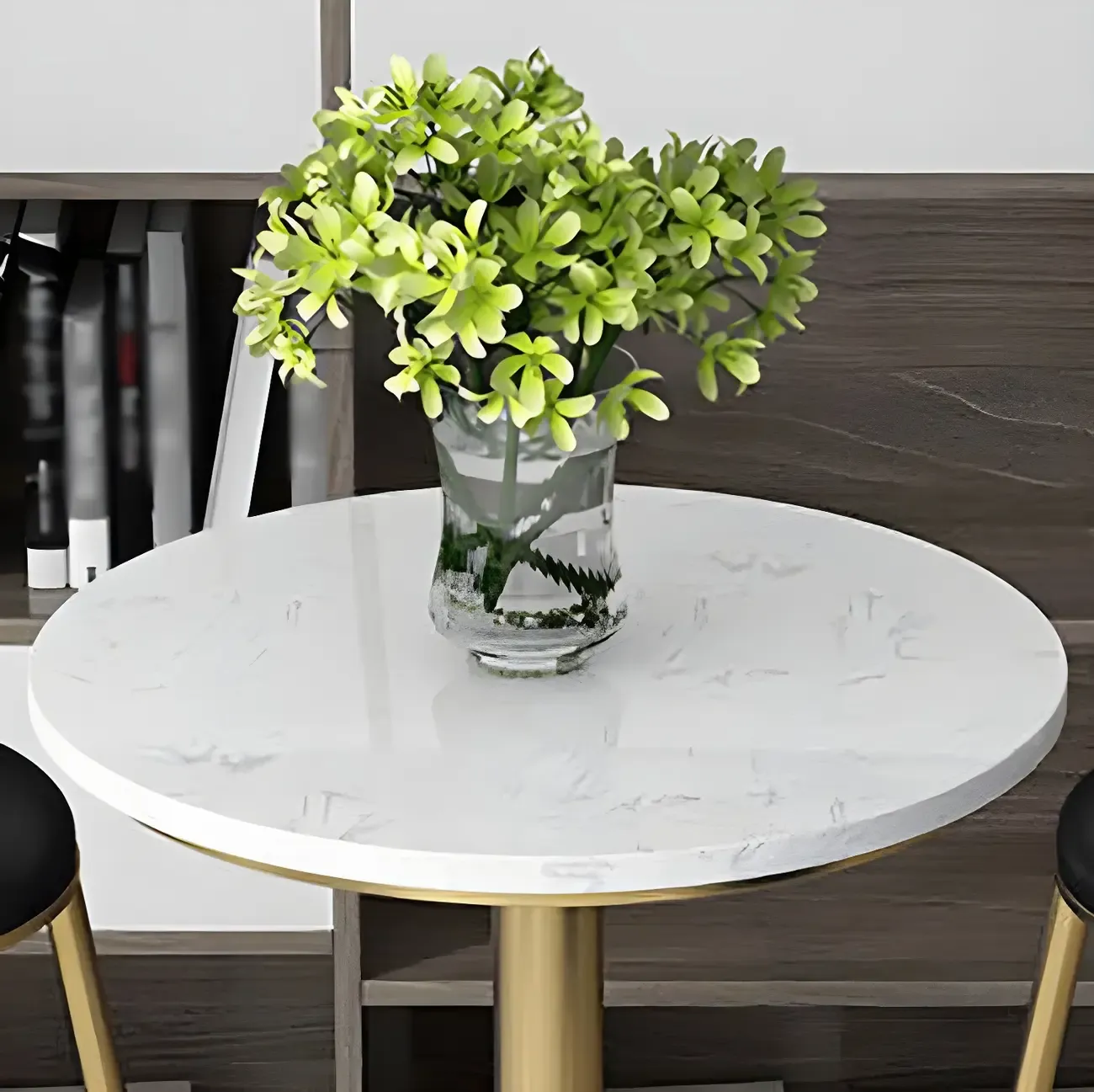 Elegant Nordic Marble Bar Table with Gold Metal Base Image - 11