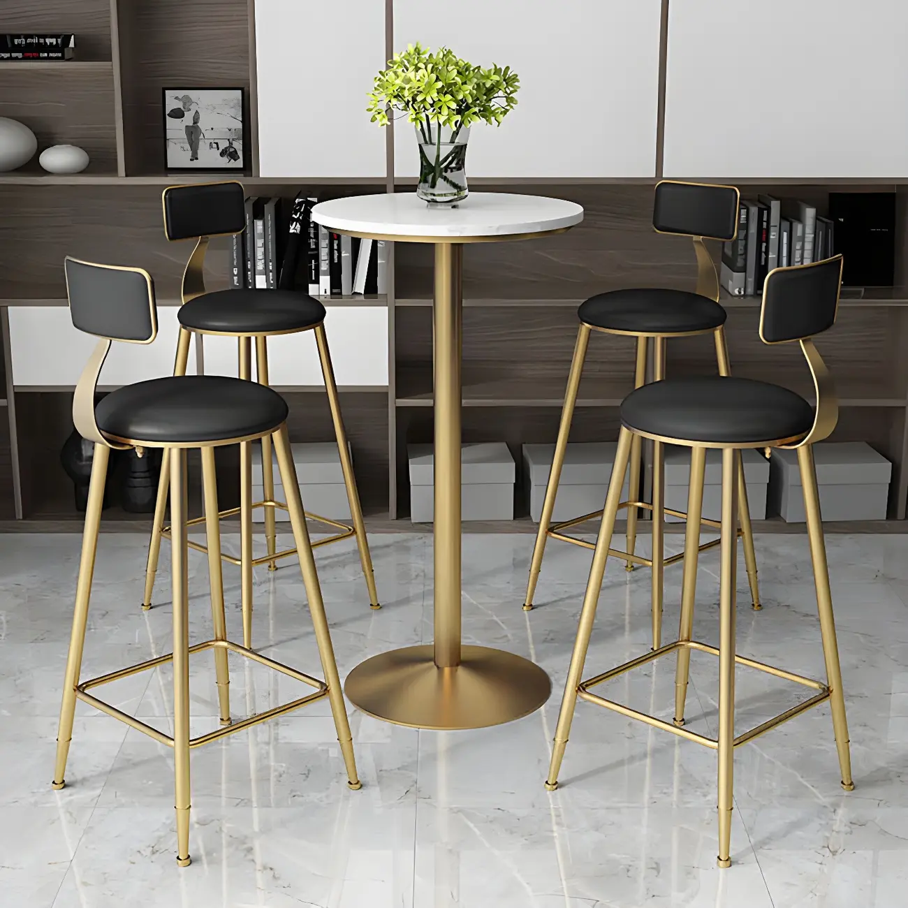 Elegant Nordic Marble Bar Table with Gold Metal Base Image - 12 | homeyfad