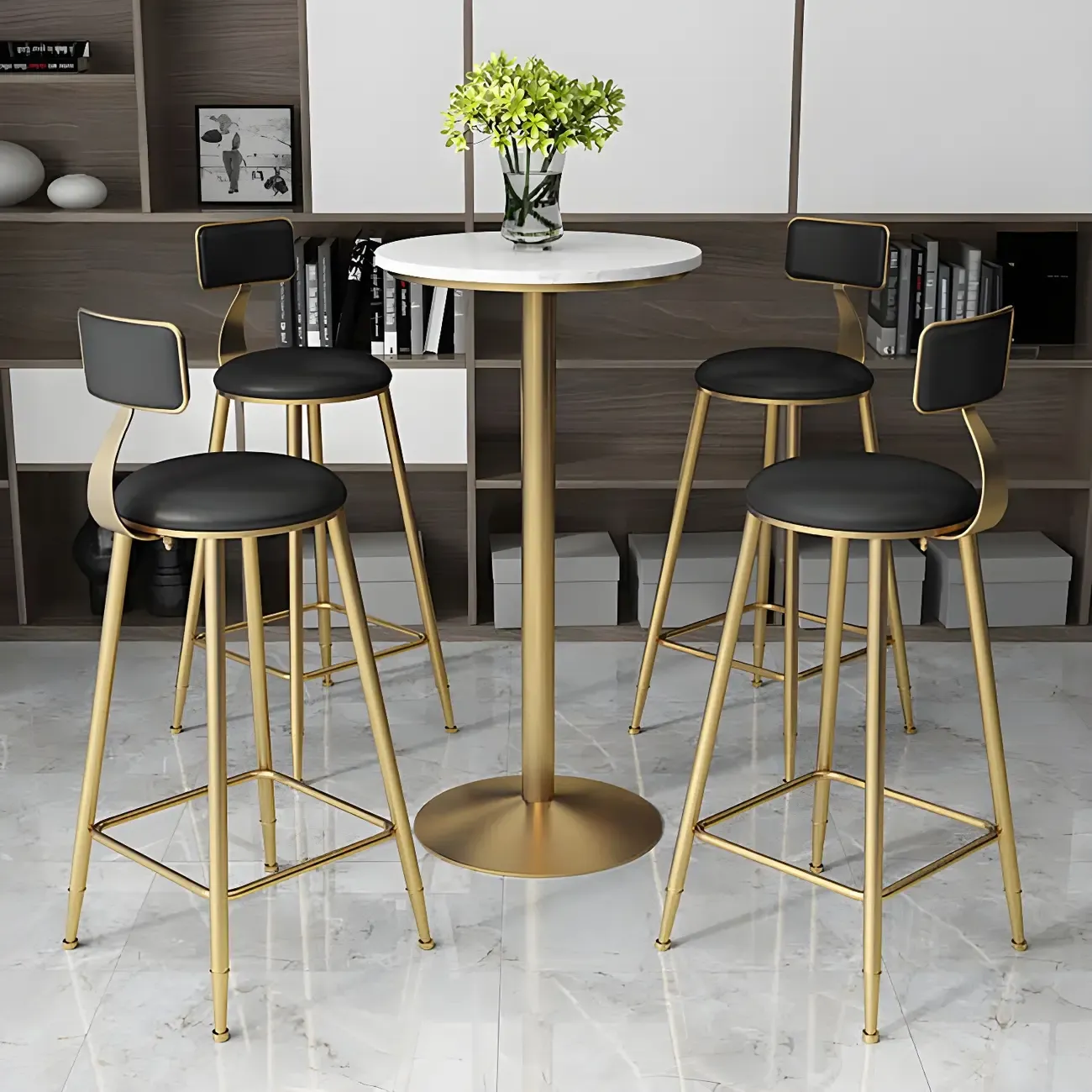 Elegant Nordic Marble Bar Table with Gold Metal Base Image - 12