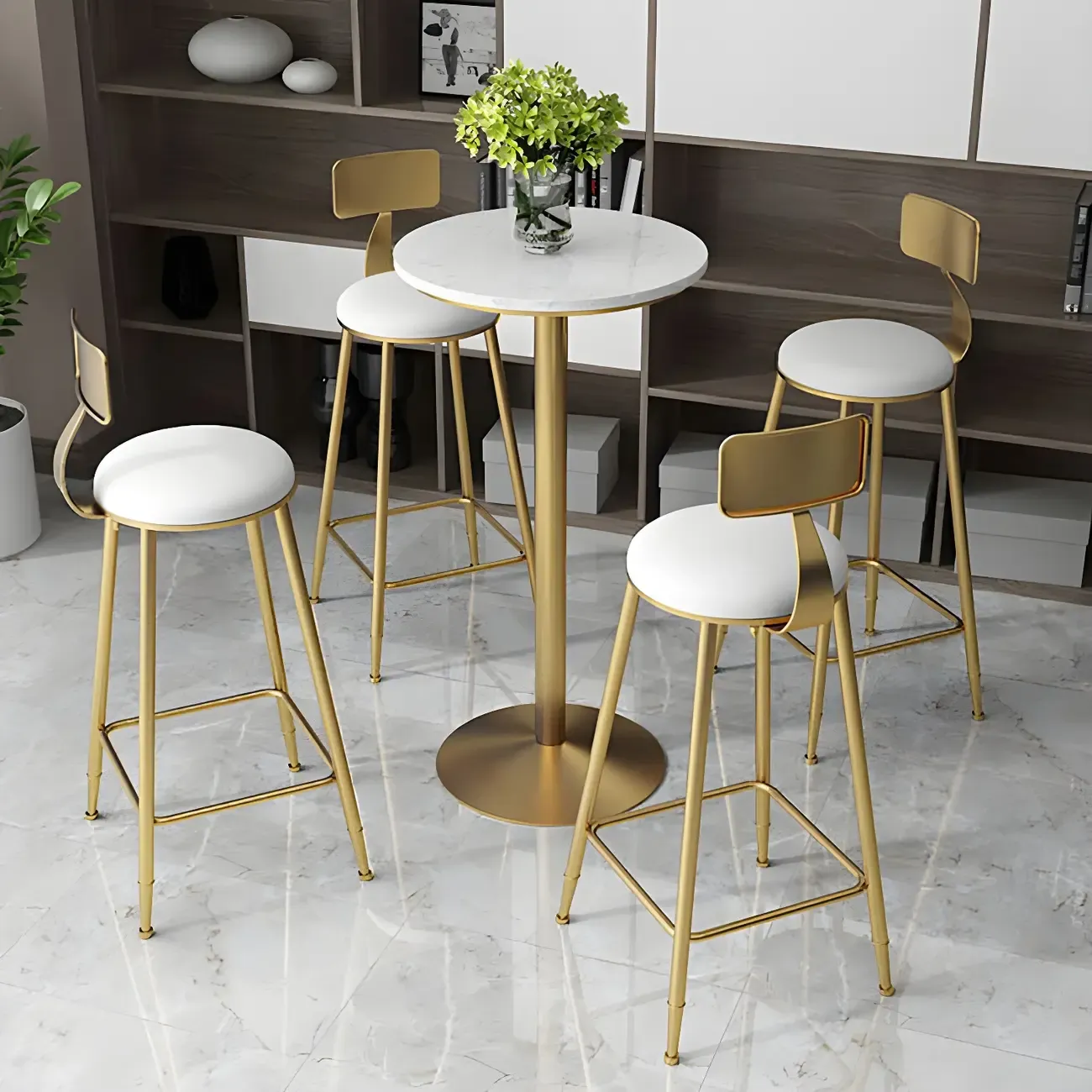 Elegant Nordic Marble Bar Table with Gold Metal Base Image - 13