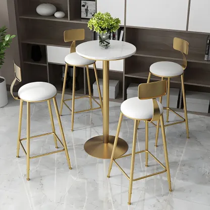 Elegant Nordic Marble Bar Table with Gold Metal Base Image - 13