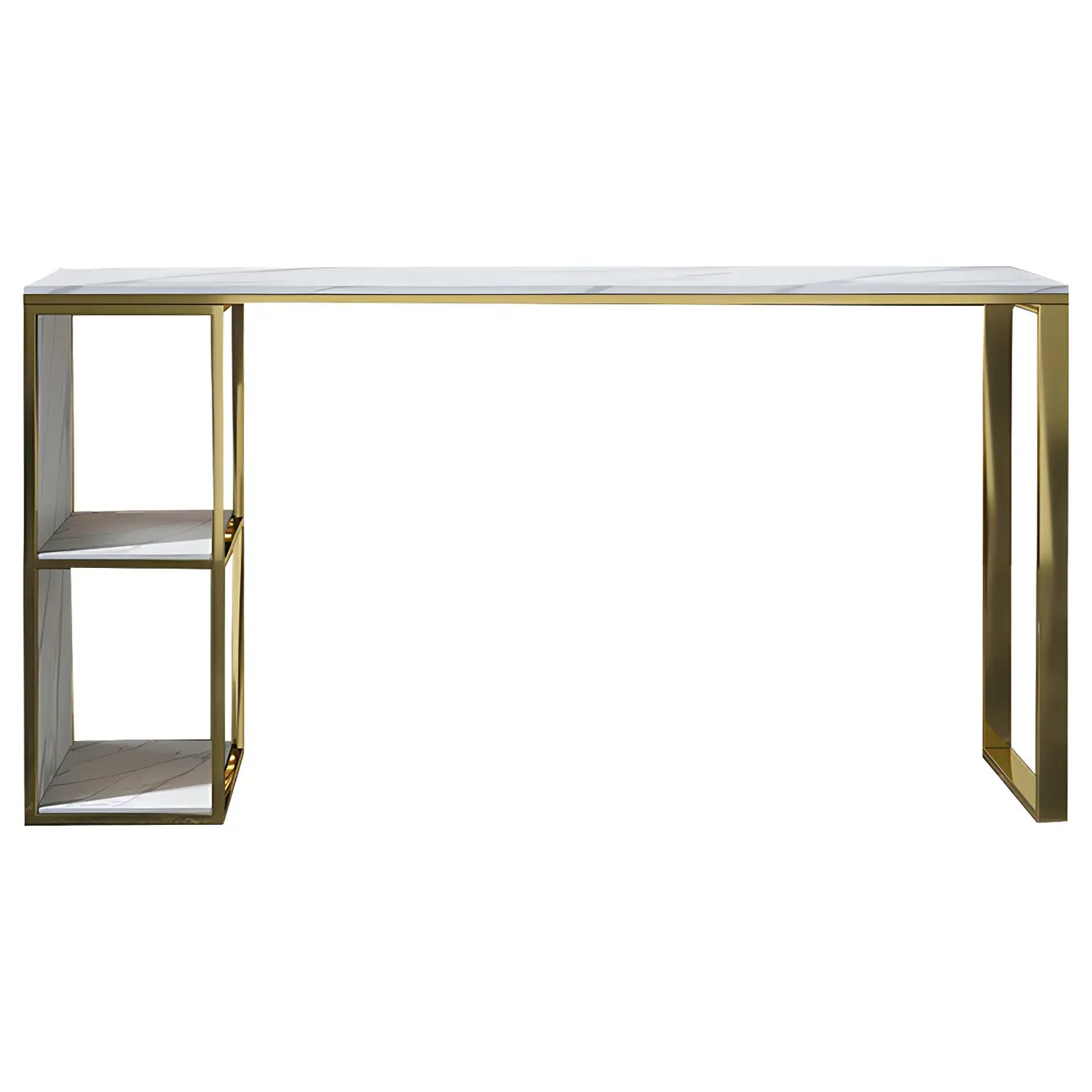 Modern White Faux Marble Iron Sled 2-Shelf Bar Tables Image - 6 | homeyfad