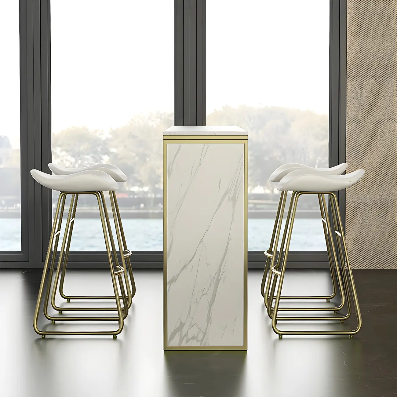 Modern White Faux Marble Iron Sled 2-Shelf Bar Tables Image - 10 | homeyfad