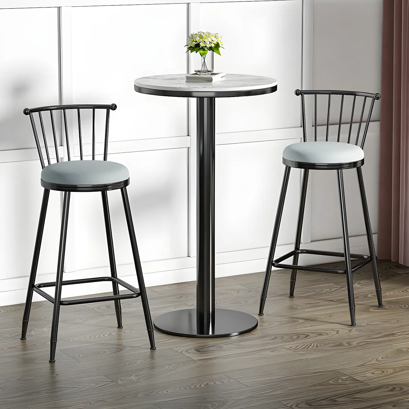 Stylish Round Bar Table with Black Metal Base for Indoor Use Image - 1 | homeyfad