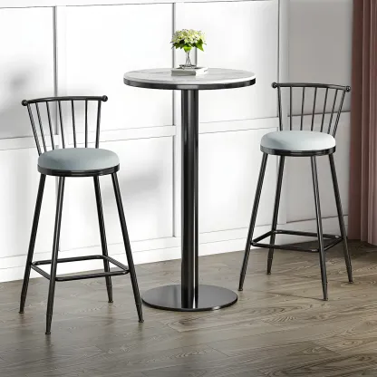 Stylish Round Bar Table with Black Metal Base for Indoor Use Image - 1
