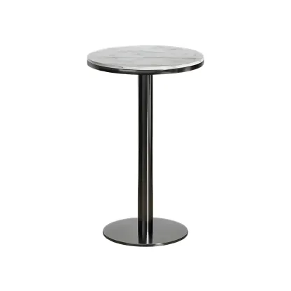 Stylish Round Bar Table with Black Metal Base for Indoor Use Image - 2