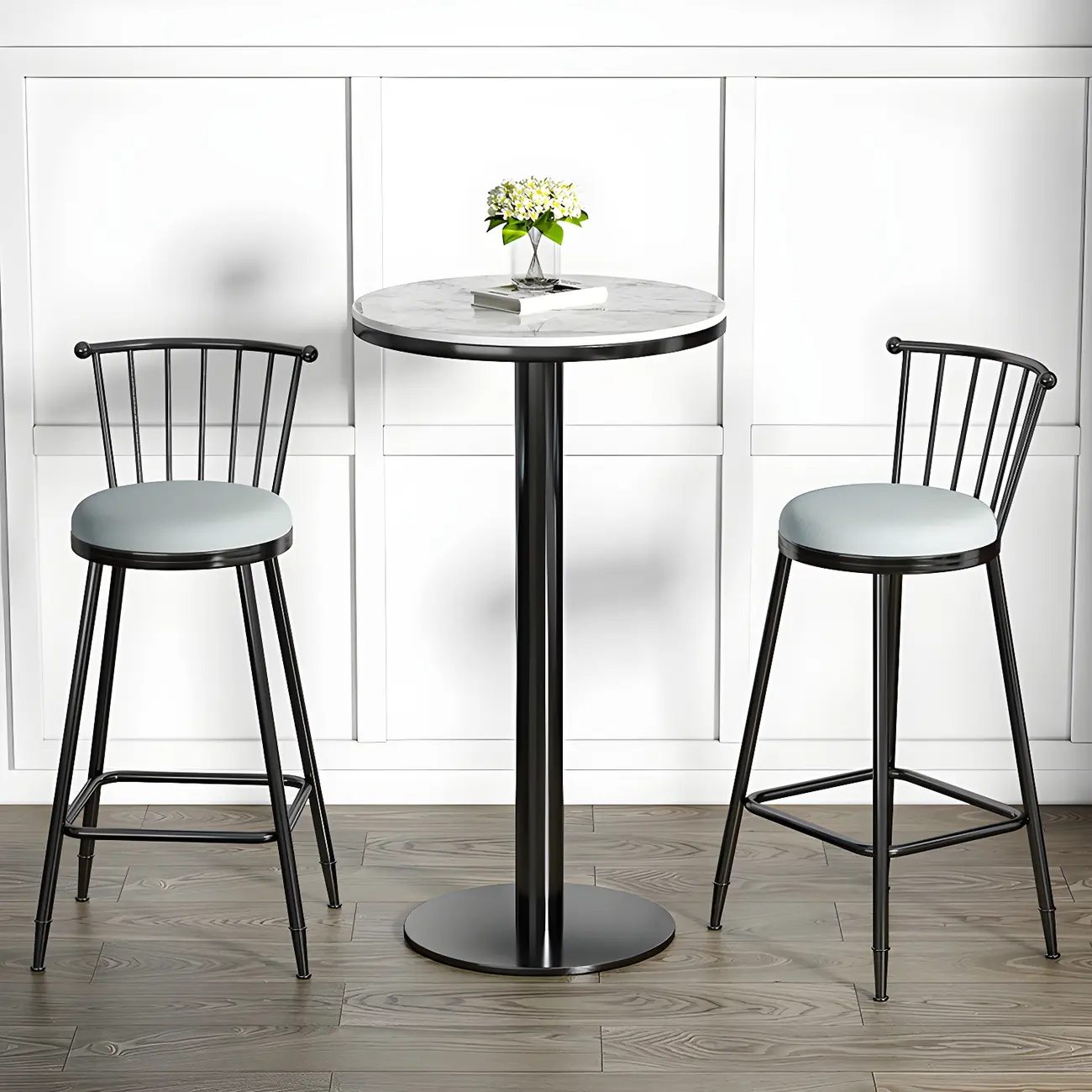 Stylish Round Bar Table with Black Metal Base for Indoor Use Image - 3 | homeyfad