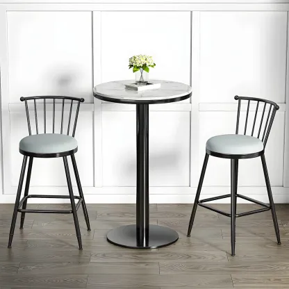 Stylish Round Bar Table with Black Metal Base for Indoor Use Image - 4