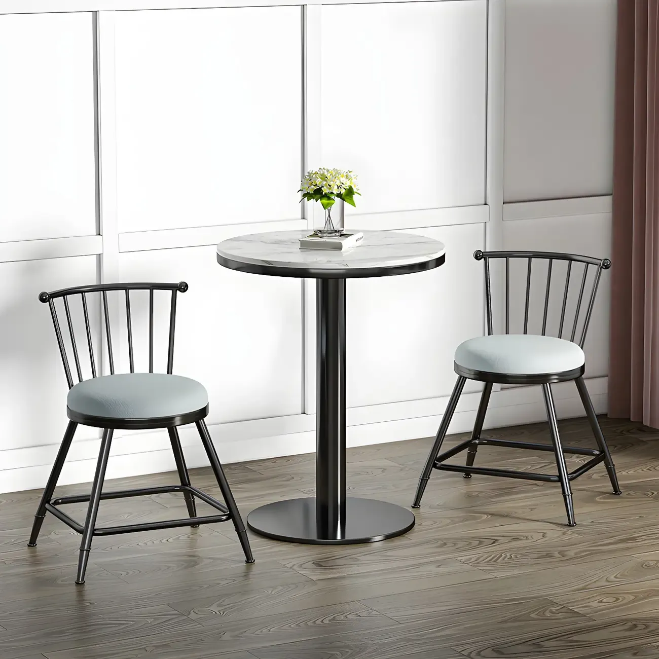 Stylish Round Bar Table with Black Metal Base for Indoor Use Image - 5