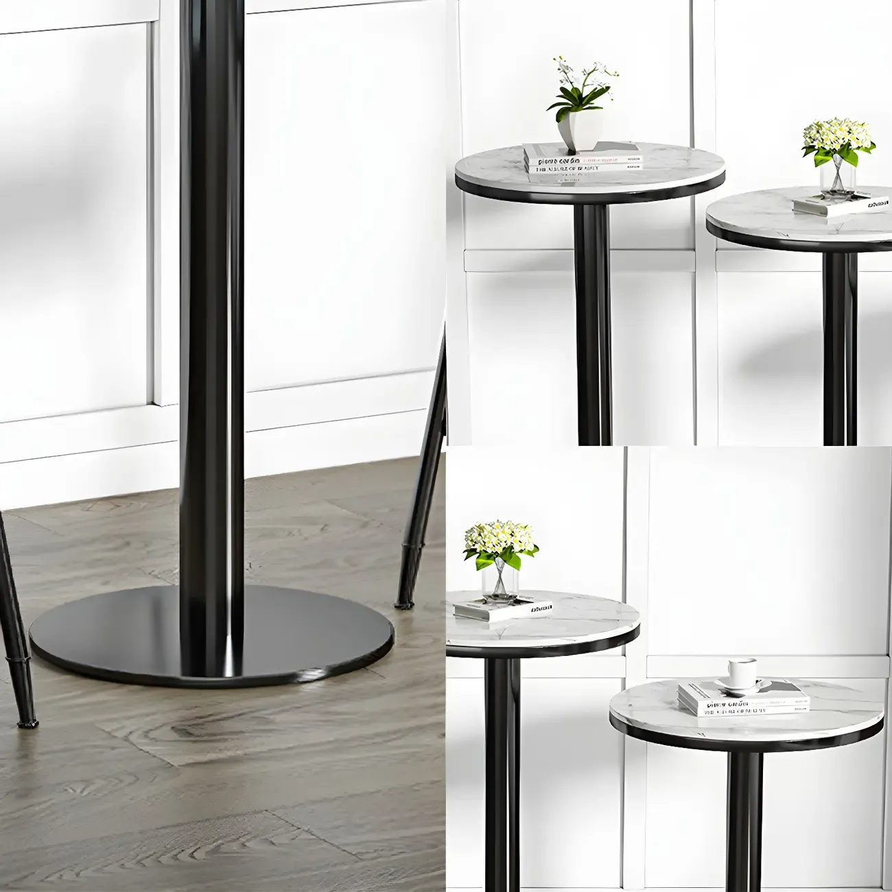 Stylish Round Bar Table with Black Metal Base for Indoor Use Image - 7