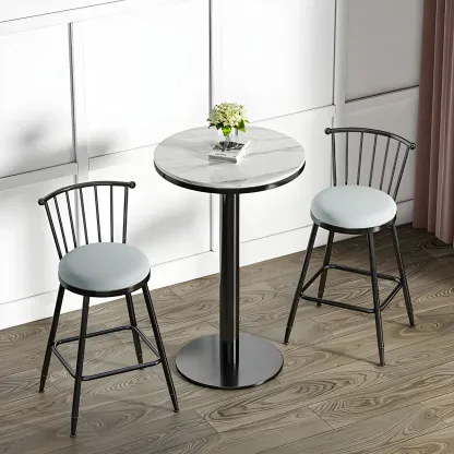 Stylish Round Bar Table with Black Metal Base for Indoor Use Image - 8
