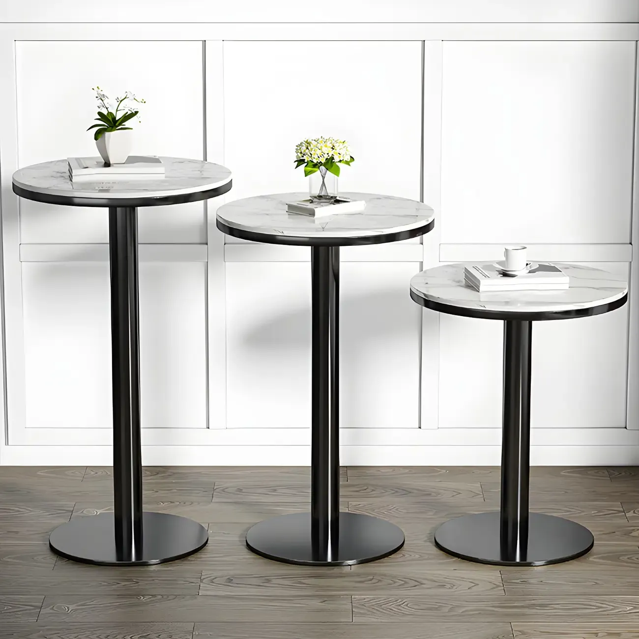 Stylish Round Bar Table with Black Metal Base for Indoor Use Image - 9