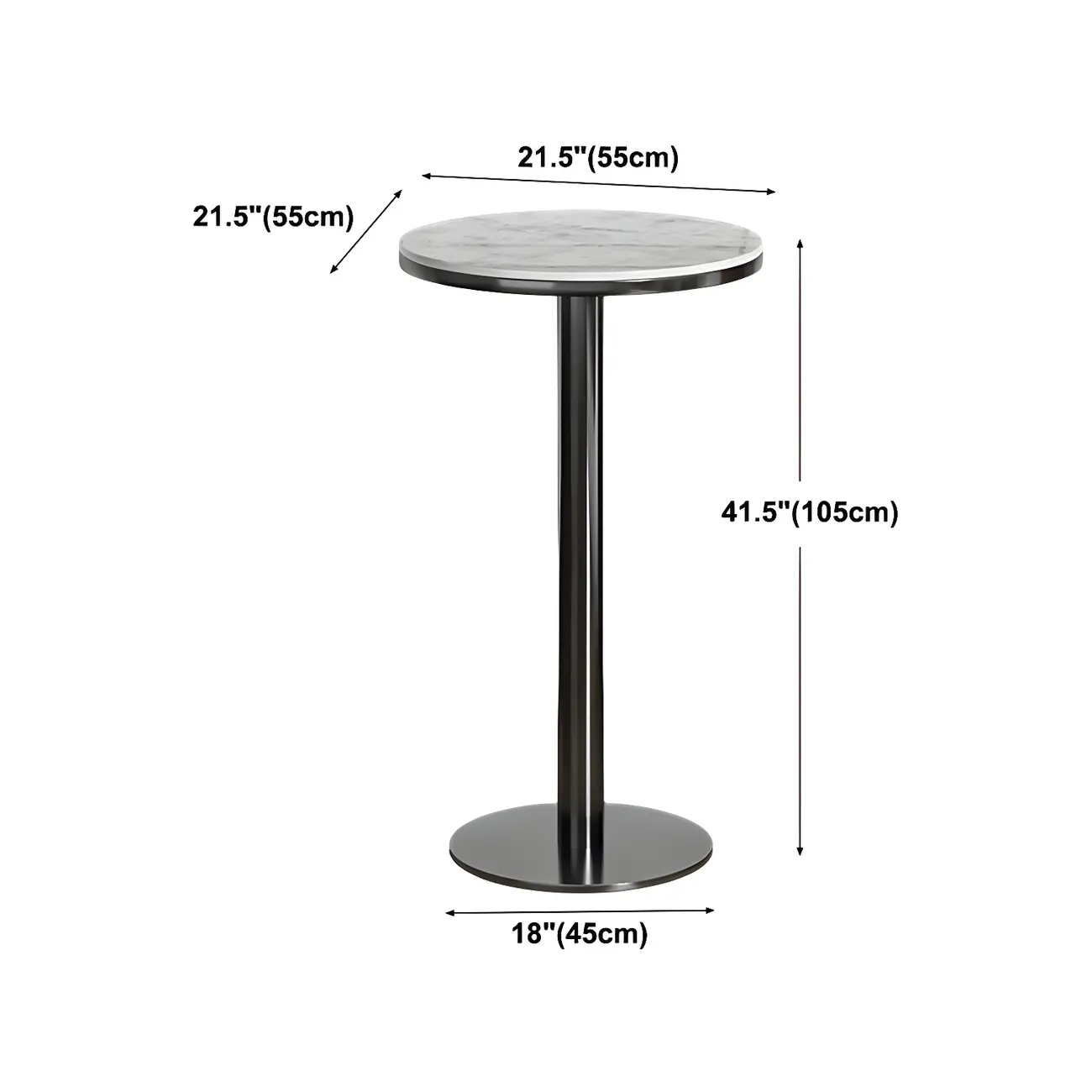 Stylish Round Bar Table with Black Metal Base for Indoor Use #size