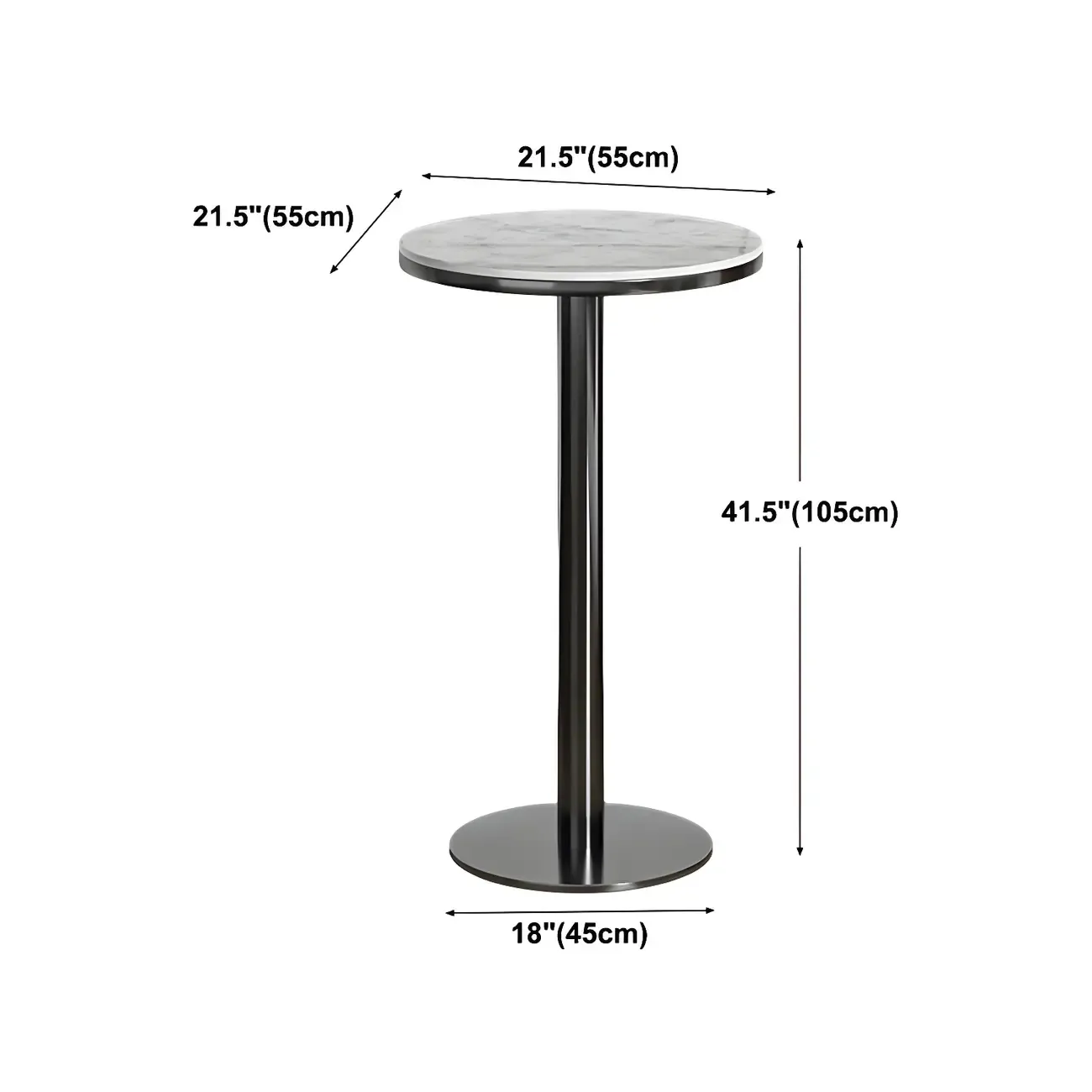 Stylish Round Bar Table with Black Metal Base for Indoor Use #size
