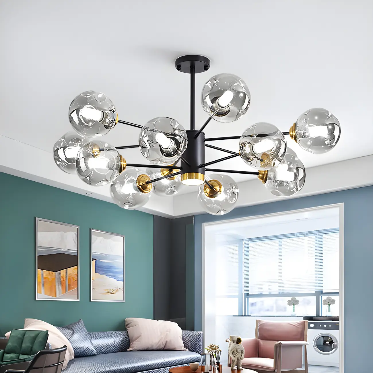 Modern Gray Glass Sphere Sputnik Chandelier Dimmable LED Image - 2 | homeyfad
