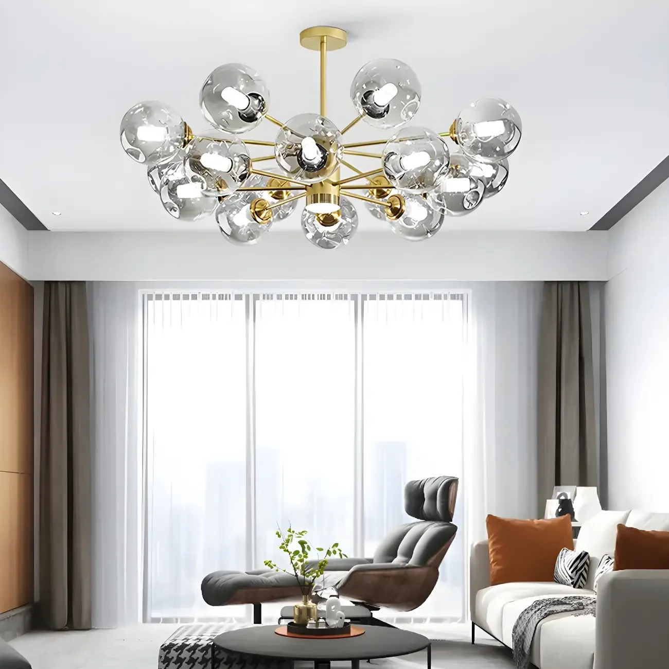Modern Gray Glass Sphere Sputnik Chandelier Dimmable LED Image - 3