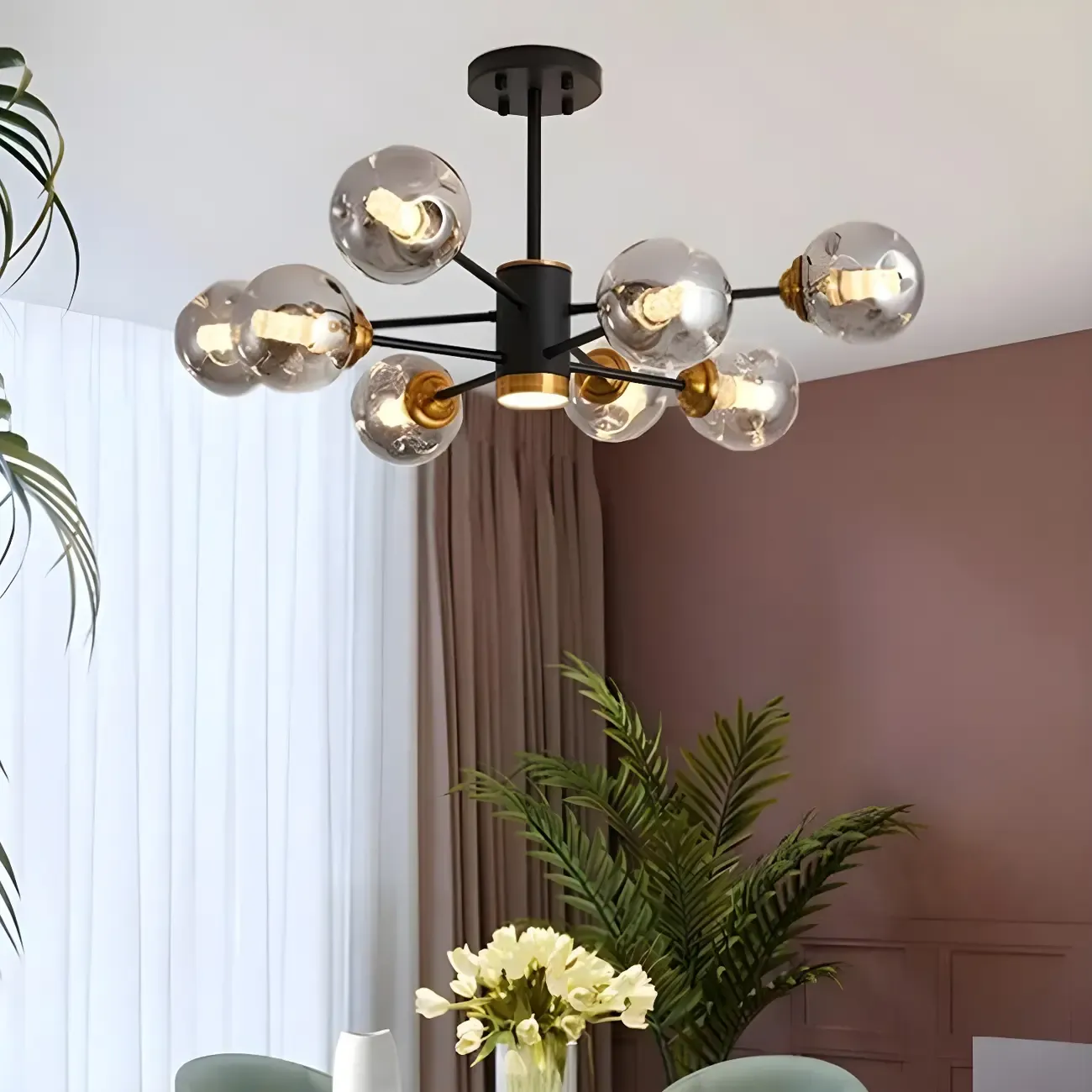 Modern Gray Glass Sphere Sputnik Chandelier Dimmable LED Image - 4