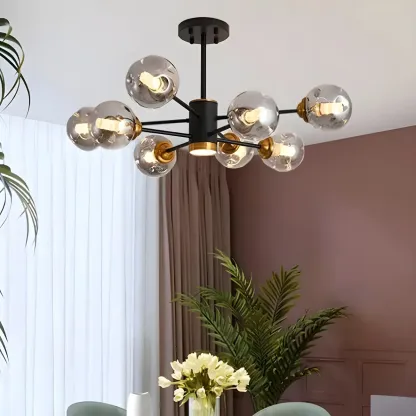 Modern Gray Glass Sphere Sputnik Chandelier Dimmable LED Image - 4