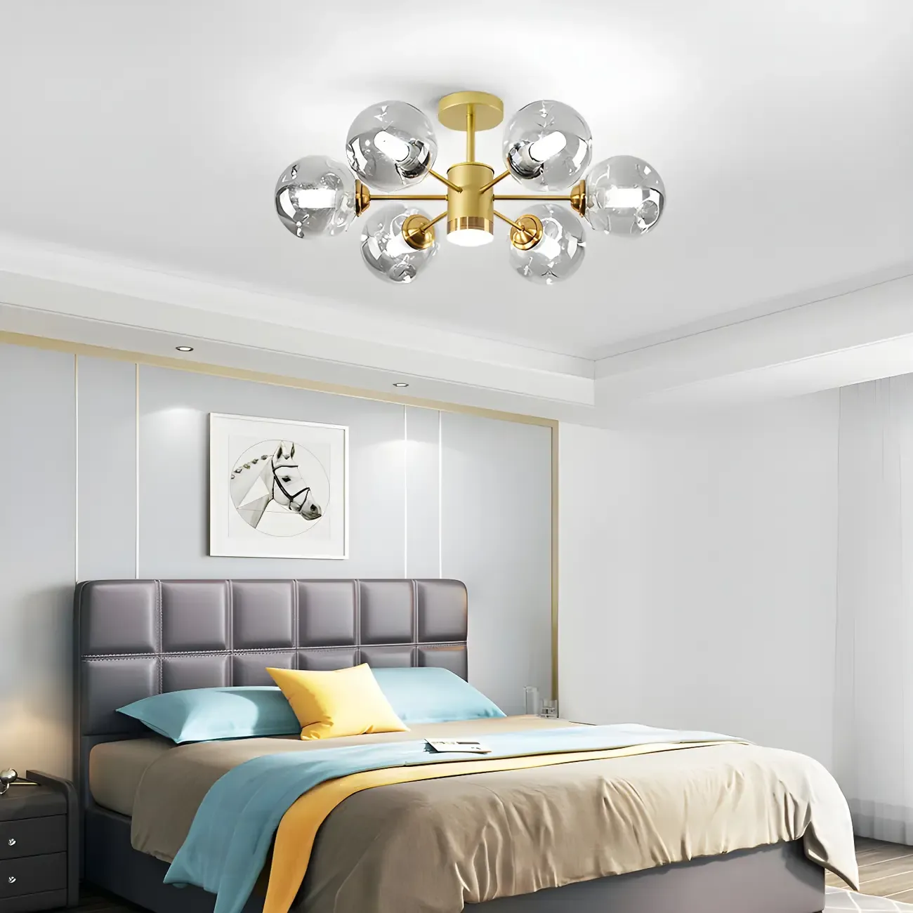 Modern Gray Glass Sphere Sputnik Chandelier Dimmable LED Image - 8