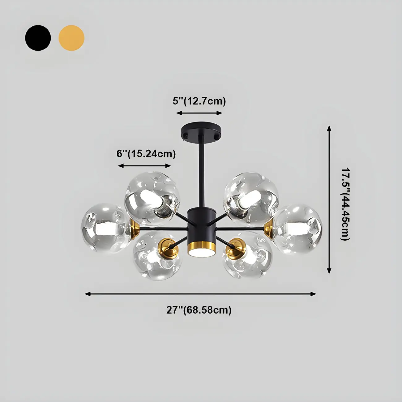 Modern Gray Glass Sphere Sputnik Chandelier Dimmable LED #size