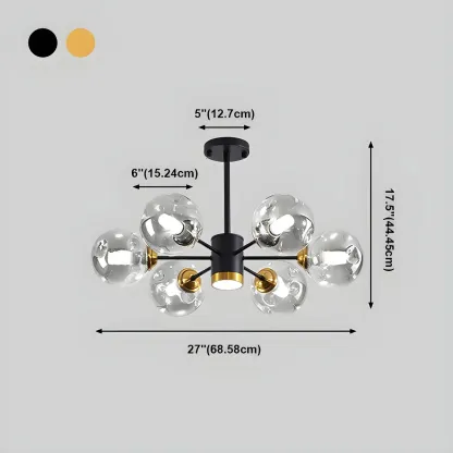 Modern Gray Glass Sphere Sputnik Chandelier Dimmable LED #size