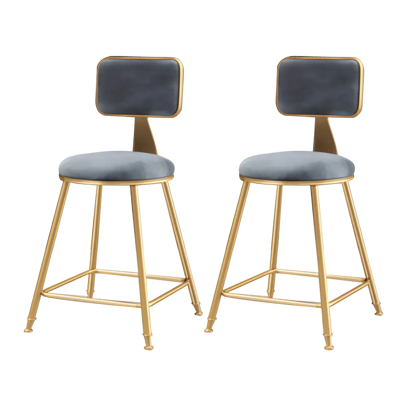Round Velvet Upholstered Counter Bar Stools Image - 4