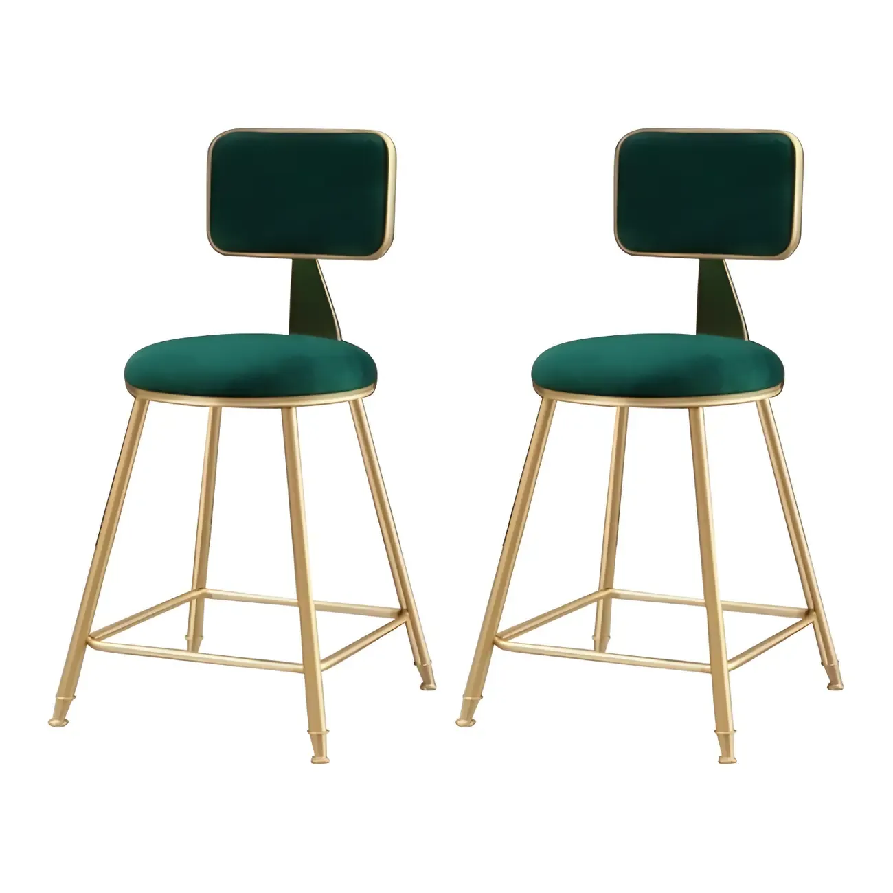 Round Velvet Upholstered Counter Bar Stools Image - 9