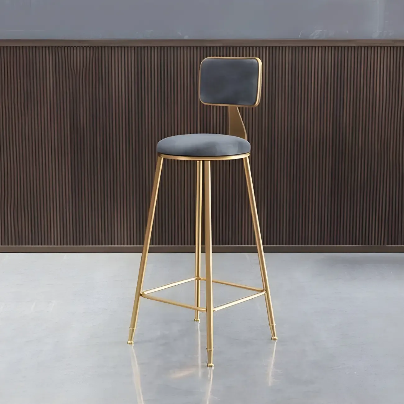 Round Velvet Upholstered Counter Bar Stools Image - 14