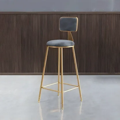 Round Velvet Upholstered Counter Bar Stools Image - 14