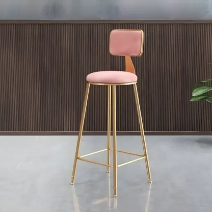 Round Velvet Upholstered Counter Bar Stools Image - 37