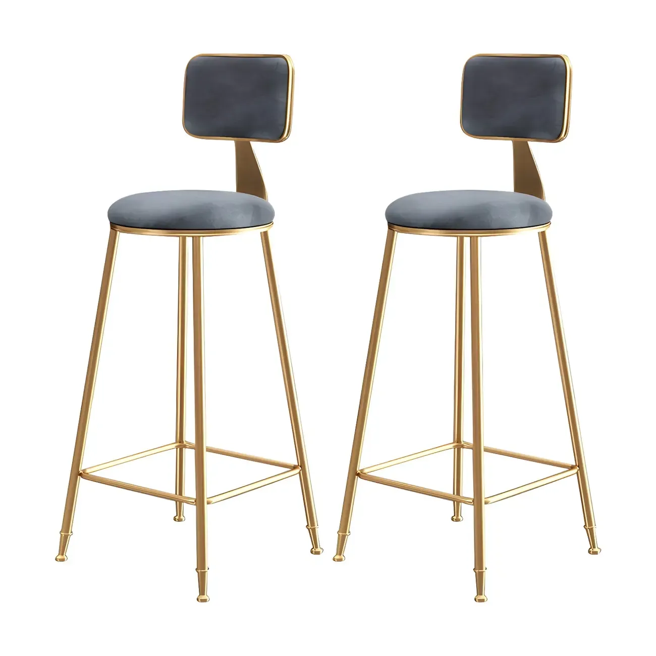 Round Velvet Upholstered Counter Bar Stools Image - 41