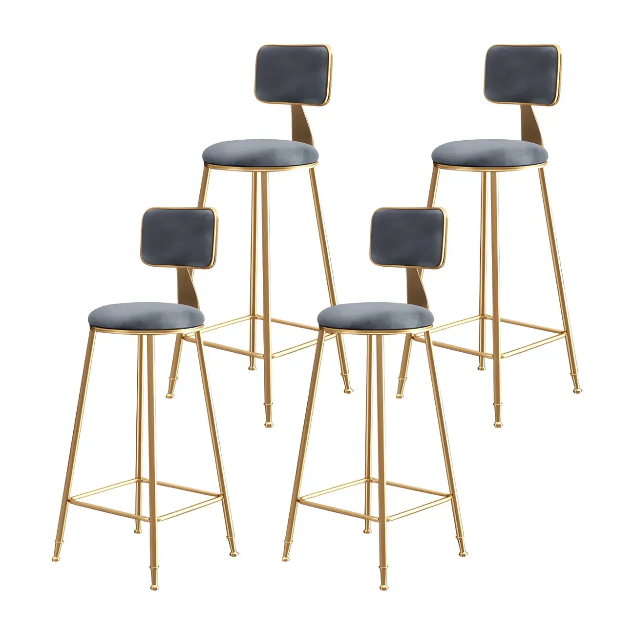 Round Velvet Upholstered Counter Bar Stools Image - 42