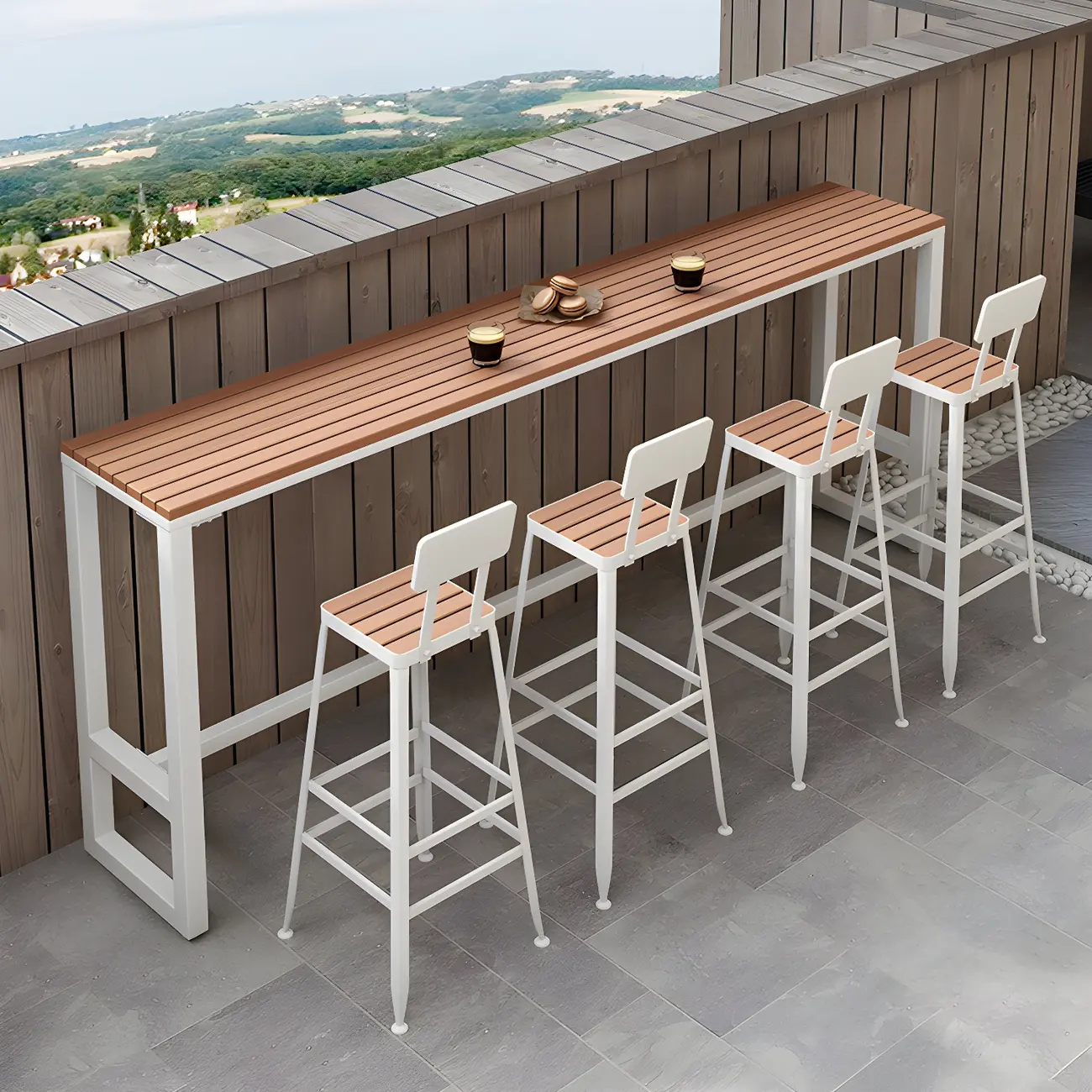 Modern White Wooden Slatted Outdoor Bar Tables for Patio Image - 1 | homeyfad