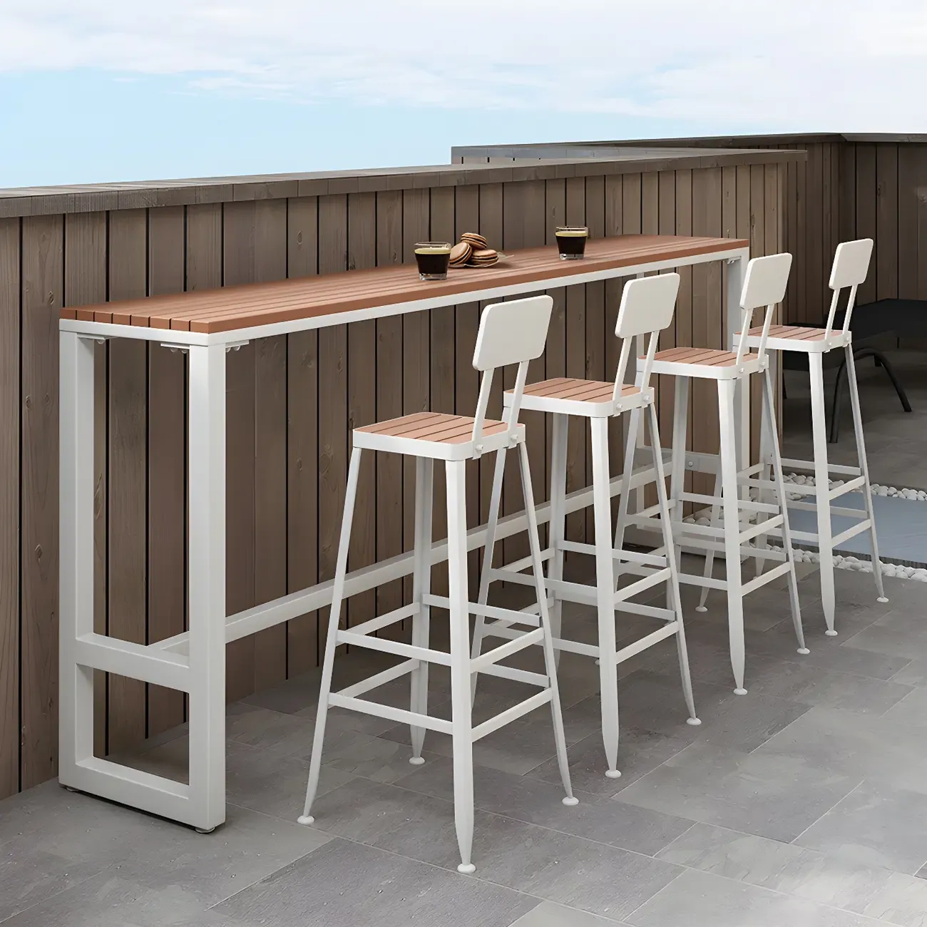 Modern White Wooden Slatted Outdoor Bar Tables for Patio Image - 2